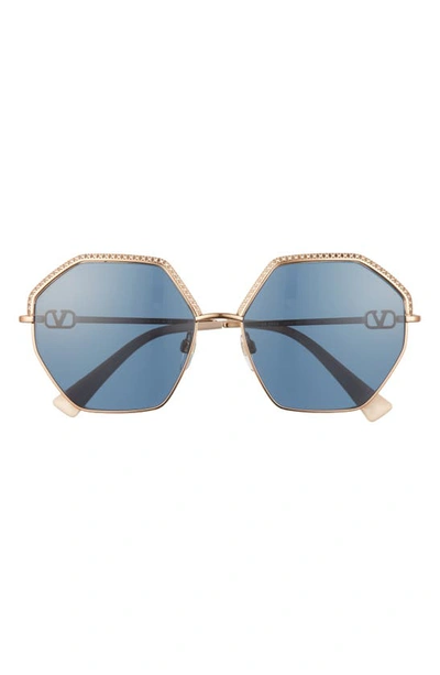 Shop Valentino 59mm Crystal Trim Geometric Sunglasses In Rose Gold/ Blue