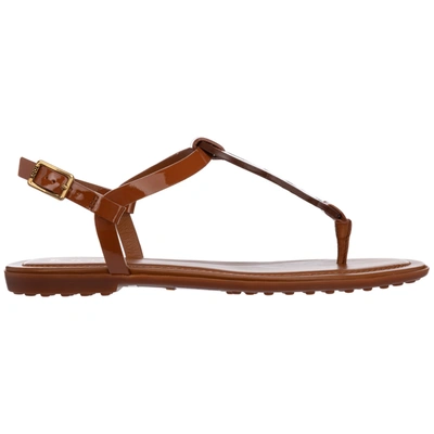 Shop Tod's Women's Leather Flip Flops Sandals In Brown