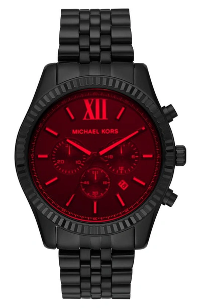 Shop Michael Kors Lexington Bracelet Chronograph Watch, 45mm X 54mm In Black/ Red/ Black