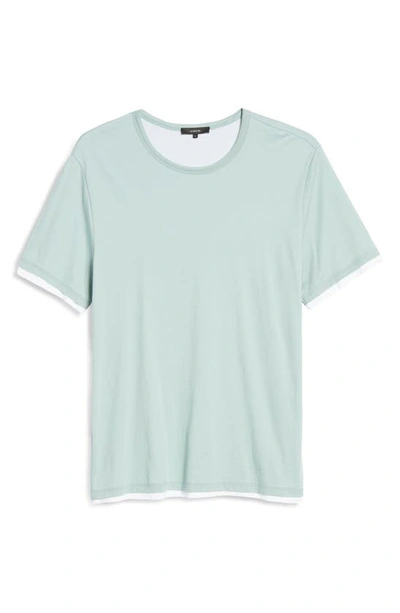 Shop Vince Slim Fit Double Layer Crewneck T-shirt In Poolside/ Optic White