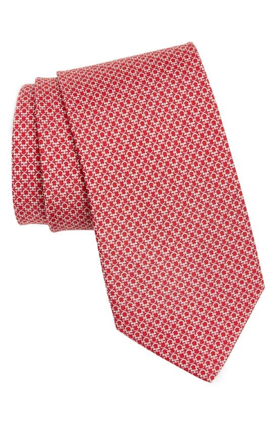 Shop Ferragamo Gancini Print Silk Tie In F.rosso/ Rosa