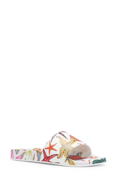 Shop Versace Tresor De La Mer Slide Sandal In White Multi