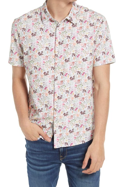 Shop Good Man Brand Flex Pro Slim Fit Print Short Sleeve Button-up Shirt In Coral Liverpool Leaves