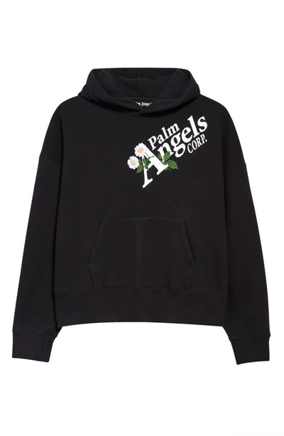Shop Palm Angels Daisy Logo Hoodie In Black White