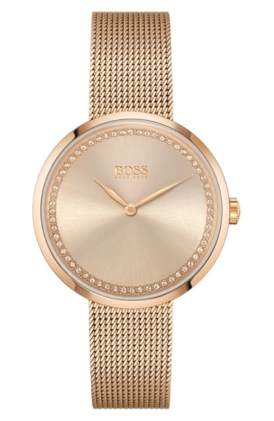 Shop Hugo Boss Praise Mesh Strap Watch, 43mm In Carnation Gold