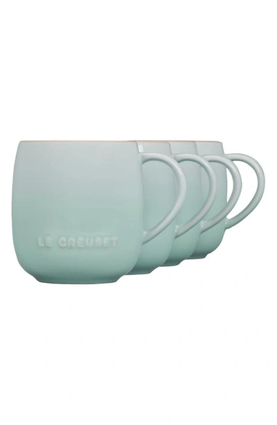 Shop Le Creuset Set Of Four 14-ounce Stoneware Mugs In Ice Green