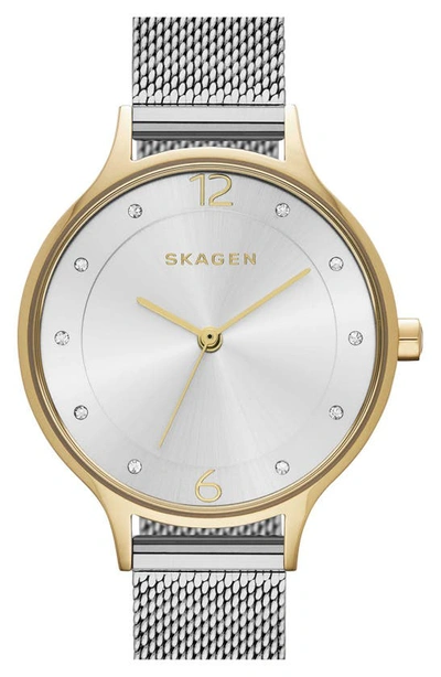 Shop Skagen 'anita' Crystal Index Mesh Strap Watch, 30mm In Silver/ Gold