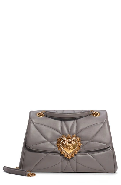 Shop Dolce & Gabbana Large Devotion Leather Shoulder Bag In Piombo