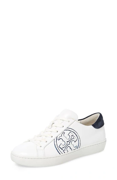 Shop Tory Burch T-logo Lace-up Sneaker In Snow White/ Navy