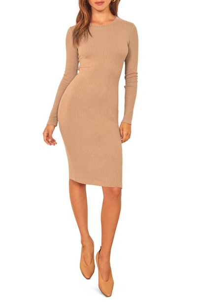 Shop Reformation Wednesday Ribbed Crewneck Dress In Buff