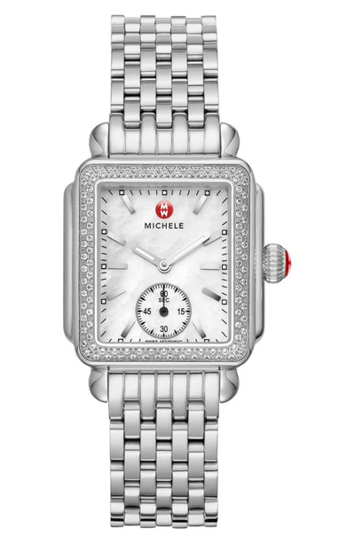 Shop Michele Deco Mid Diamond Watch Head & Bracelet, 29mm In Silver