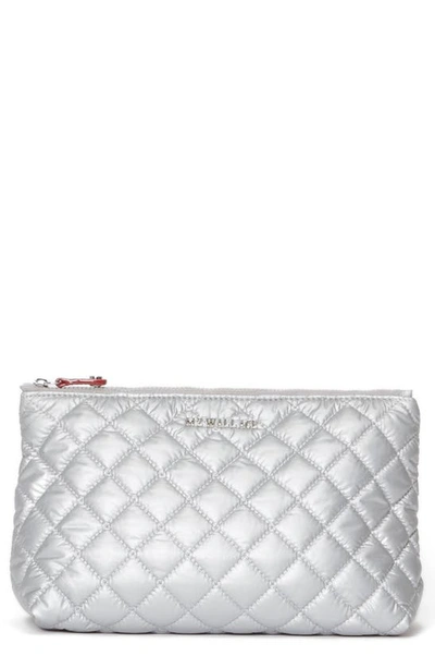 Shop Mz Wallace Zoey Quilted Nylon Cosmetics Case In Tin Metallic/ Silver