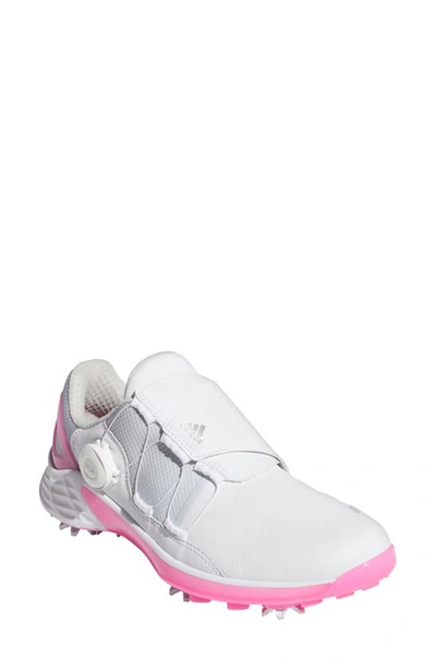 Shop Adidas Golf Adidas Zg21 Boa Waterproof Golf Shoe In Feather White/ Silver/ Pink