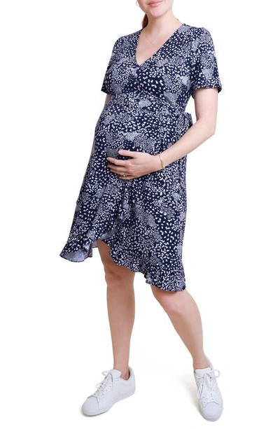 Ingrid & Isabelr Ingird & Isabel® Floral Maternity/nursing Wrap Dress In Navy Ditsy