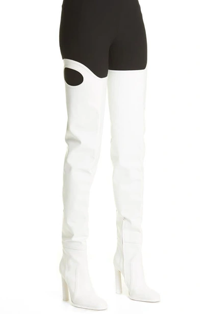 Shop Burberry Alto Porthole Detail Thigh High Boot In White