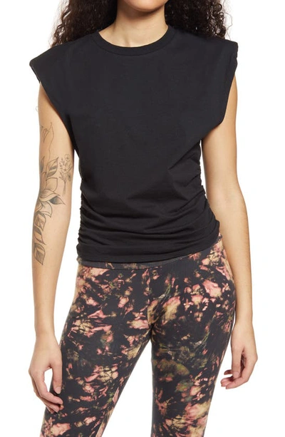 Shop Afrm Billie Side Ruched Crop Tank In Noir No Logo