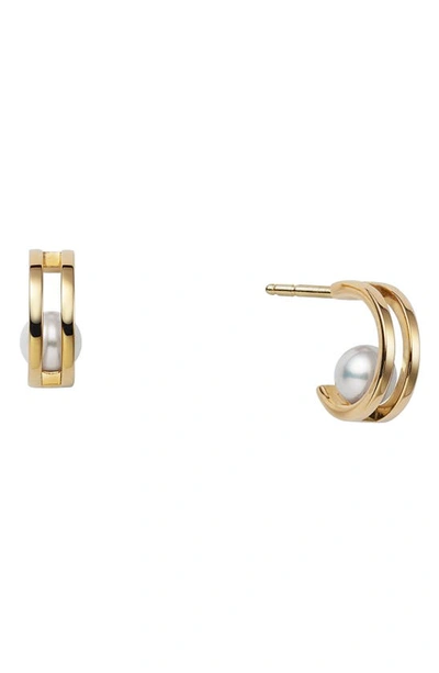 Shop Mikimoto Classic Cultured Pearl Hoop Earrings In Yellow Gold