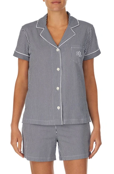 Shop Lauren Ralph Lauren Print Short Pajamas In Blue Stripe