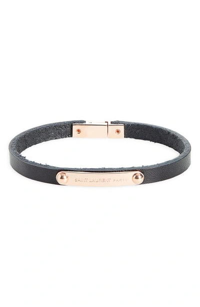 Shop Saint Laurent Logo Id Leather Bracelet In Nero