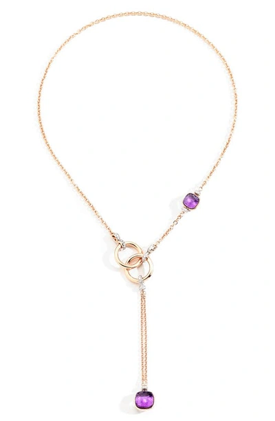 Shop Pomellato Nudo Amethyst Lariat Necklace In Rose Gold/ Amethyst