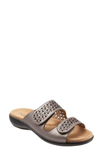 Shop Trotters Ruthie Slide Sandal In Pewter Faux Leather