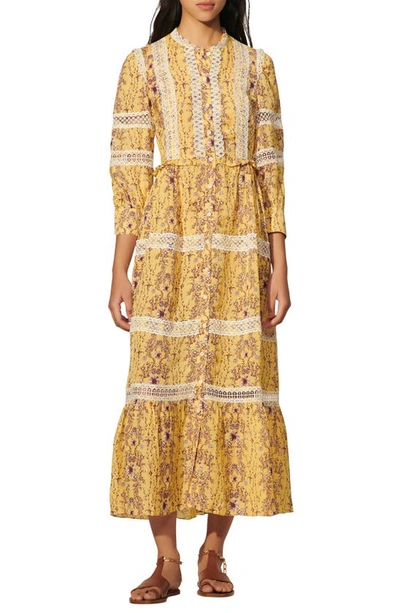 Shop Sandro Sando Angeliqua Lace Accent Dress In Yellow