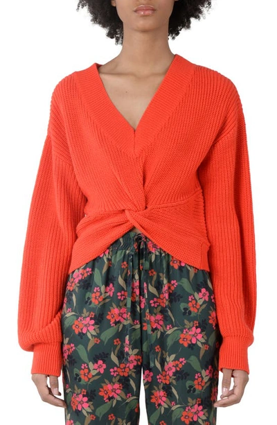 Shop Molly Bracken Knot Front Sweater In Red Orange