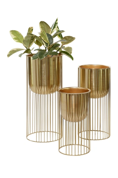 Shop Willow Row Goldtone Metal Contemporary Planter With Elevated Caged Stand