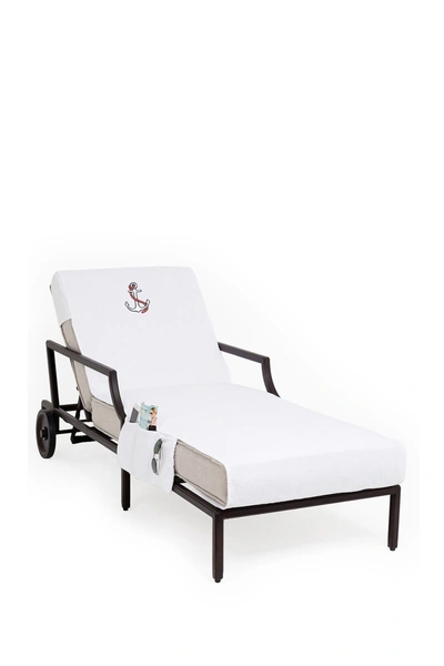 Shop Linum Home 100% Turkish Cotton Anchor Embroidered Standard Size Chaise Lounge Cover With Side Pockets In White