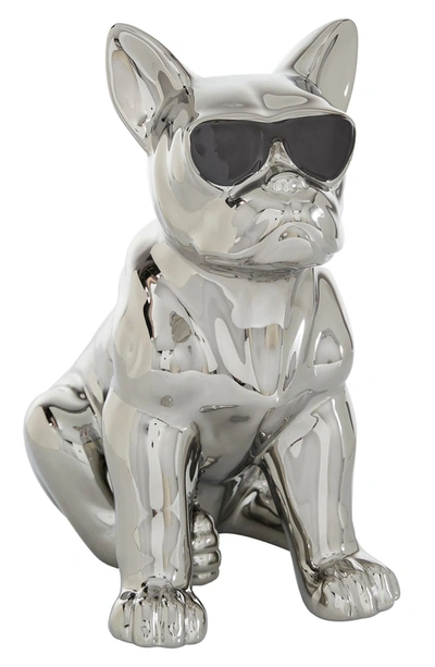 Willow Row Silvertone Ceramic Bulldog Sculpture With Sunglasses In Silver