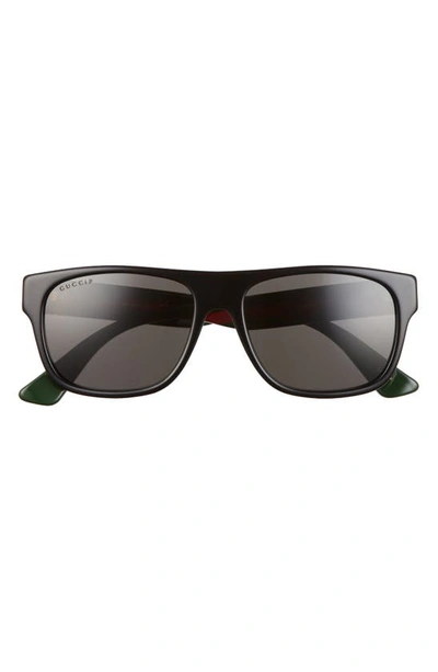 Shop Gucci 56mm Polarized Square Sunglasses In Black/grey