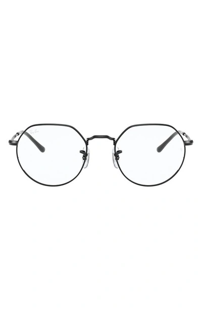 Shop Ray Ban Unisex Jack 49mm Hexagonal Optical Glasses In Shiny Black