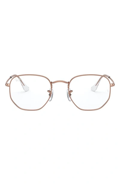 Shop Ray Ban Unisex 48mm Hexagonal Optical Glasses In Rose Gold