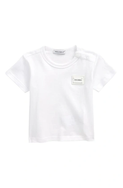 Shop Dolce & Gabbana Kids' Logo Plate T-shirt In Bianco Ottico