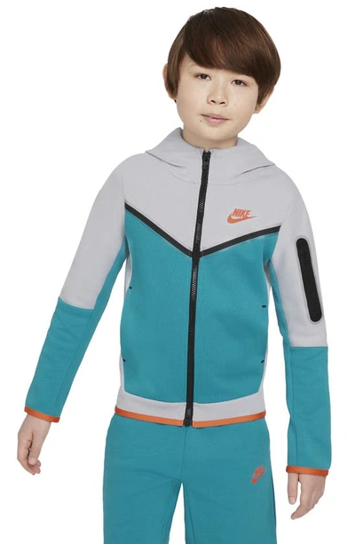 Shop Nike Sportswear Tech Zip Hoodie In Wolf Grey/aqua/turf Orange