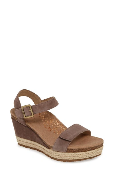 Shop Aetrex Sydney Wedge Sandal In Deep Taupe Suede