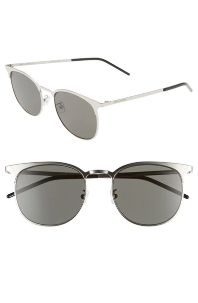 Shop Saint Laurent 54mm Round Sunglasses In Silver/ Grey