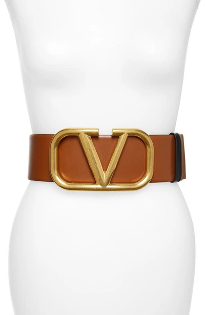 Shop Valentino Vlogo Reversible Leather Belt In Brown/ Black