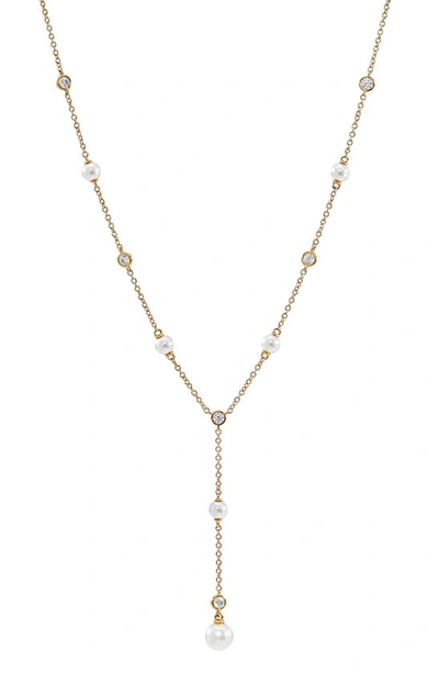 Shop Nadri Argento Vivo Sterling Silver Emilia Imitation Pearl Y-necklace In Gold