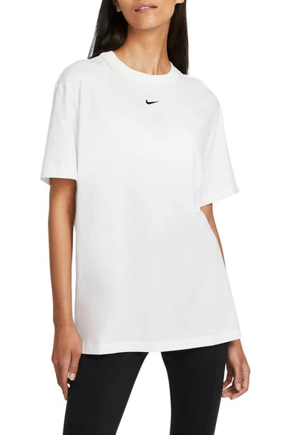 Shop Nike Essential Embroidered Swoosh Cotton T-shirt In White/ Black