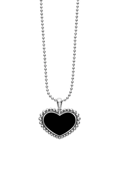 Shop Lagos Maya Long Heart Pendant Necklace In Silver/ Onyx