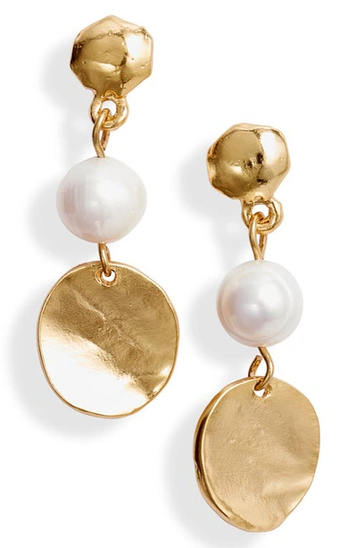 Shop Karine Sultan Flat Disc Imitation Pearl Drop Earrings In Gold