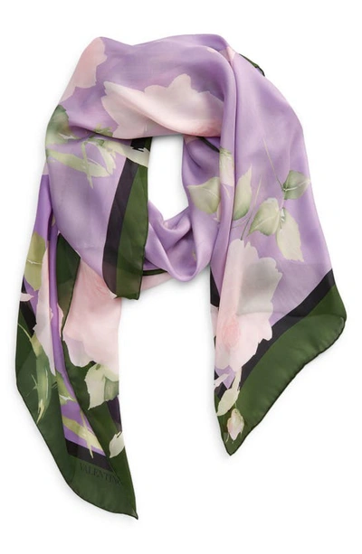 Shop Valentino Floral Print Silk Scarf In Bg0light Ametista Multicolor