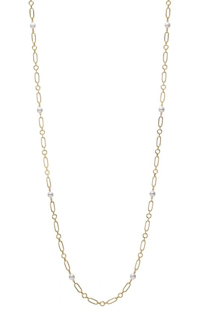 Shop Mikimoto Cultured Pearl Station Necklace In Yellow Gold/ Pearl