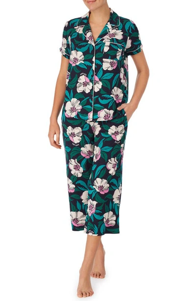 Shop Kate Spade Print Jersey Crop Pajamas In Blue Floral