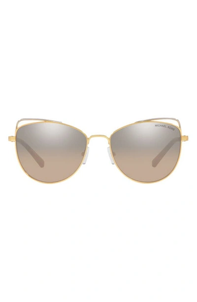 Shop Michael Kors 55mm Mirrored Cat Eye Sunglasses In Lite Gold