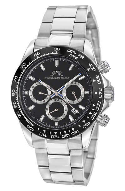 Shop Porsamo Bleu Preston Multi-function Dial Stainless Steel Bracelet Watch, 41mm In Silver-black