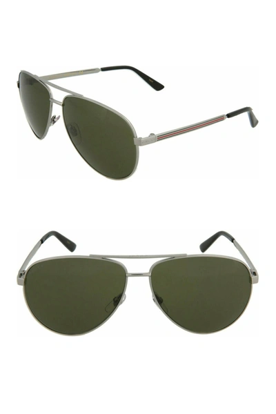 Shop Gucci 61mm Fashion Aviator Sunglasses In Ruthenium Ruthenium Green