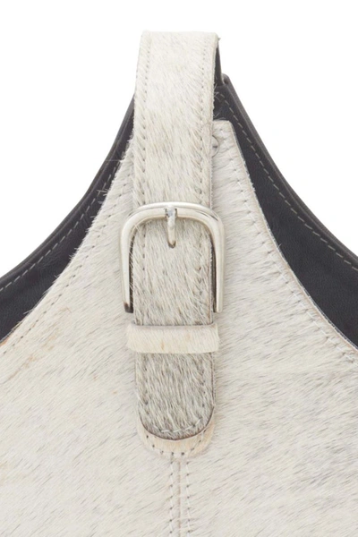 Shop Willow Row Gray Genuine Goat Hair & Leather Magazine Holder With Detail Stitching & Curved Handles In White