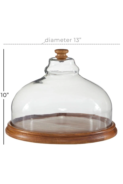 Willow Row Brown Wood And Glass Natural Cake Stand With Cloche In Brown